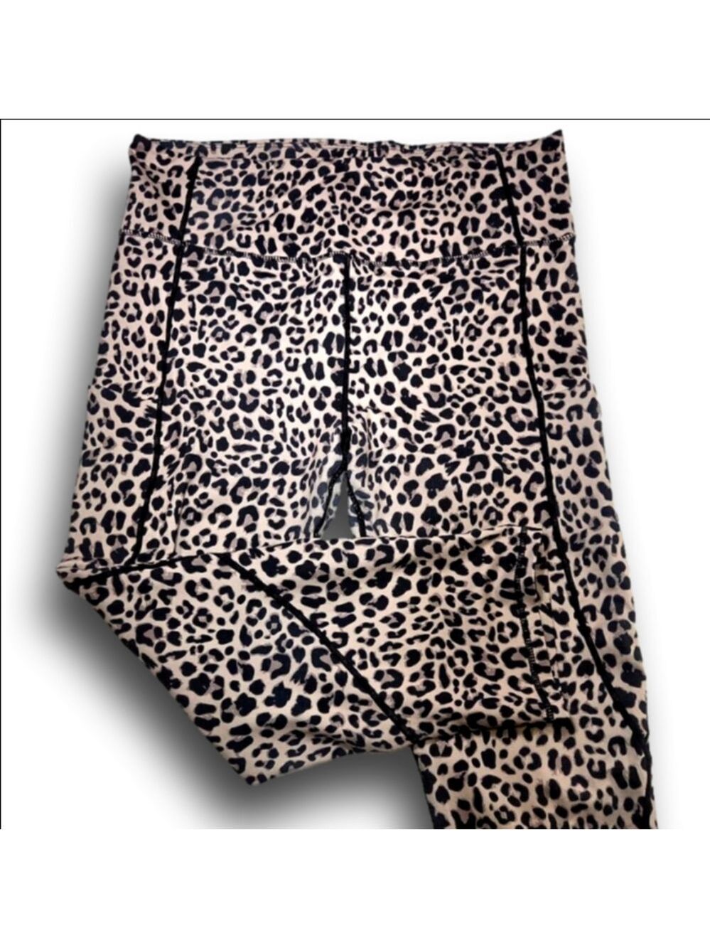 Women's Styleword Leopard Print Leggings L Beige Black